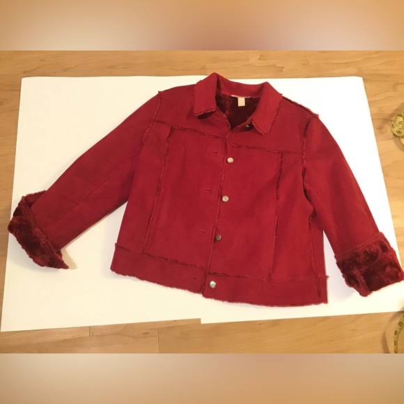 Kate Hill Red faux suede jacket lined with red fur size L - Picture 16 of 16